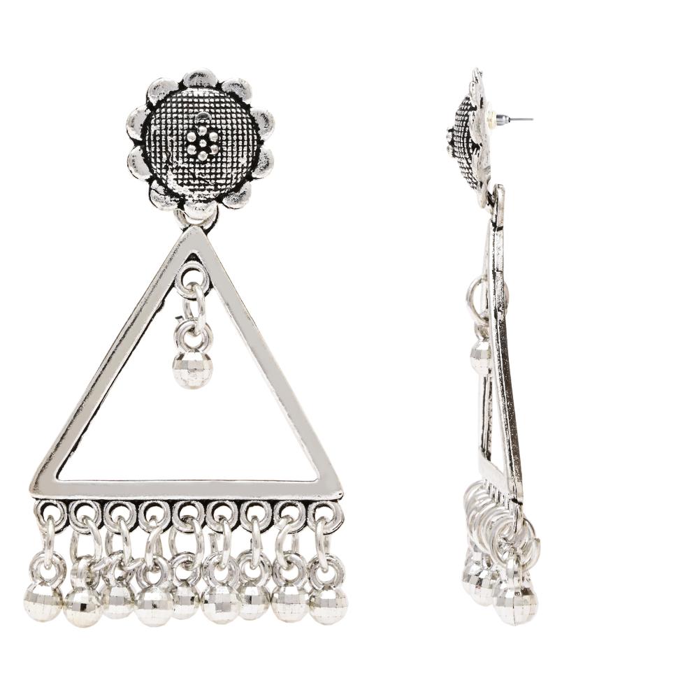 Etnico Silver Oxidised Triangle Shaped Dangle Earrings For Women (E3309OX)