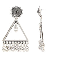 Etnico Silver Oxidised Triangle Shaped Dangle Earrings For Women (E3309OX)