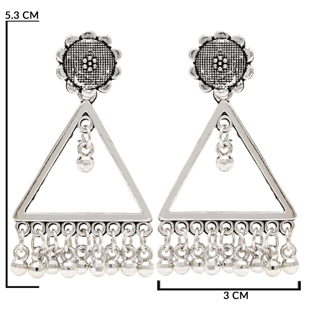 Etnico Silver Oxidised Triangle Shaped Dangle Earrings For Women (E3309OX)