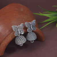 Etnico Silver Oxidised 4 different Design Jhumka Earrings Combo For Women
