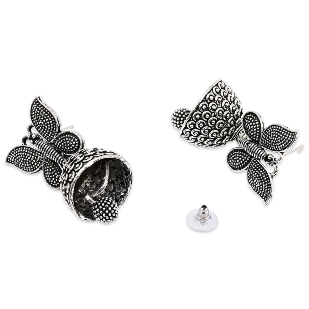 Etnico Silver Oxidised Butterfly Jhumka Earrings (E3310OX)