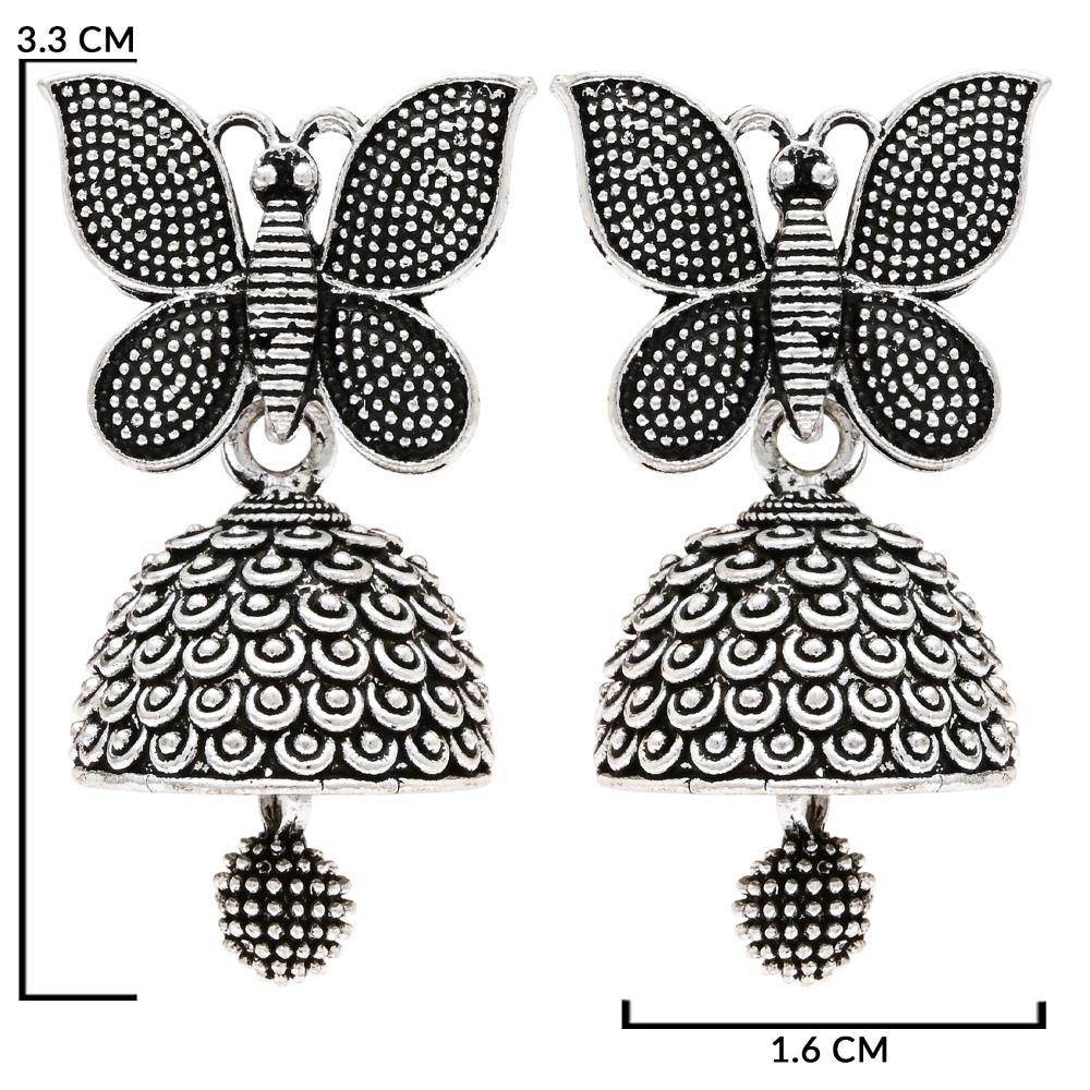 Etnico Silver Oxidised Butterfly Jhumka Earrings (E3310OX)