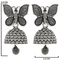 Etnico Silver Oxidised Butterfly Jhumka Earrings (E3310OX)