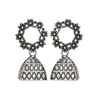 Etnico Silver Oxidised Afghani Jhumka Earrings For Women (E3312OX)