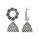 Etnico Silver Oxidised Afghani Jhumka Earrings For Women (E3312OX)