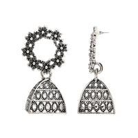 Etnico Silver Oxidised Afghani Jhumka Earrings For Women (E3312OX)