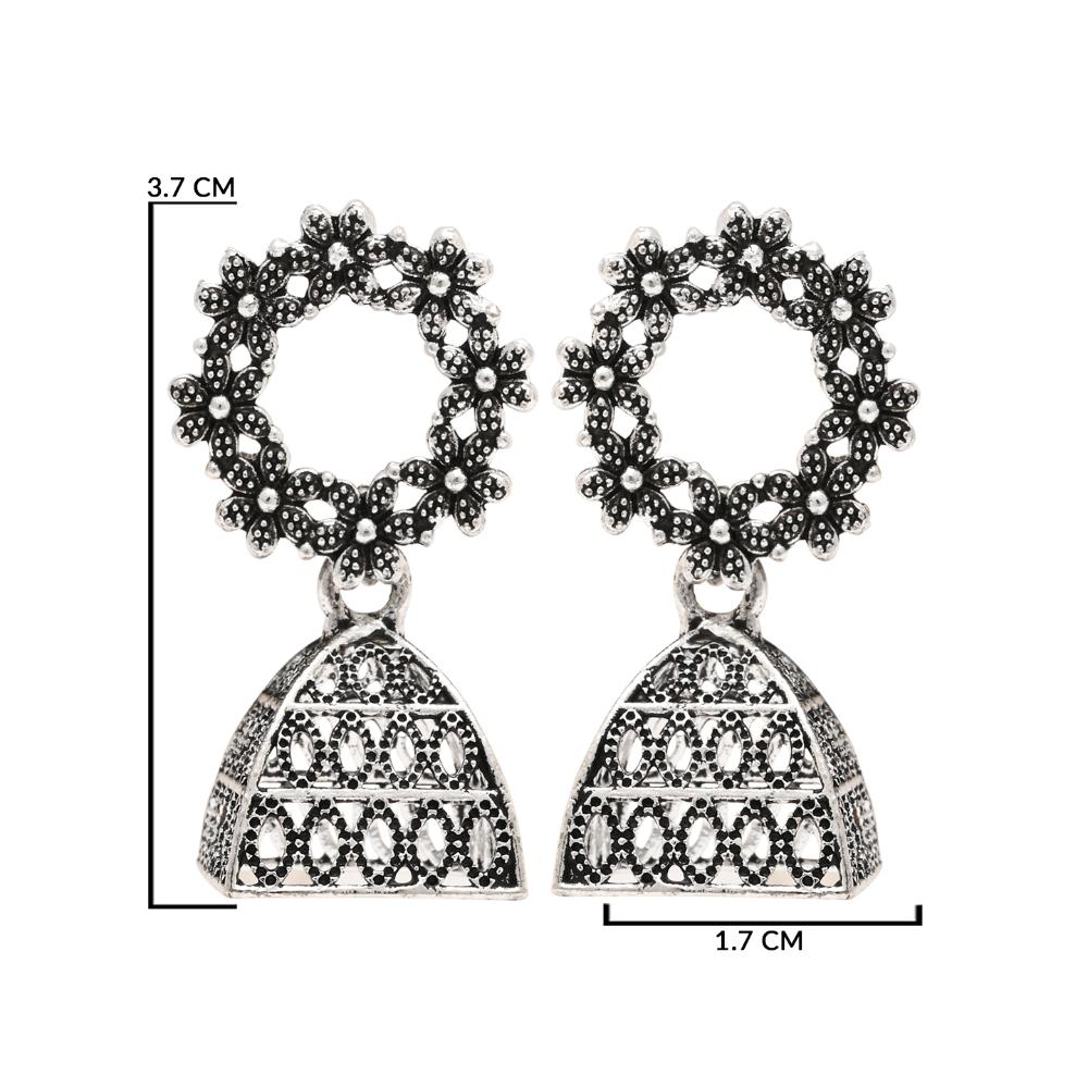 Etnico Silver Oxidised Afghani Jhumka Earrings For Women (E3312OX)