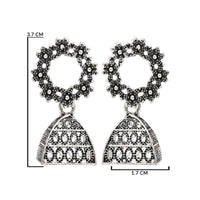 Etnico Silver Oxidised Afghani Jhumka Earrings For Women (E3312OX)
