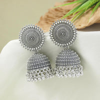 Etnico Silver Oxidised Jhumka Earrings For Women (E3313OX)
