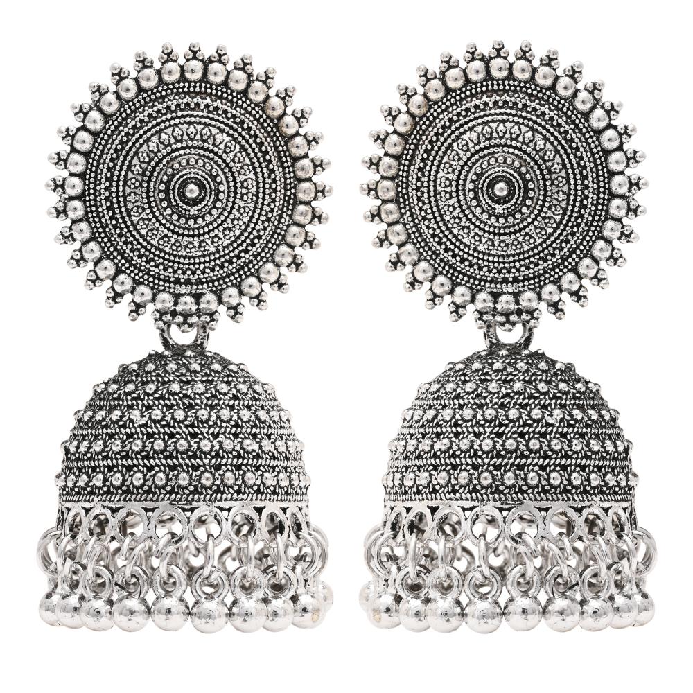 Etnico Silver Oxidised Jhumka Earrings For Women (E3313OX)