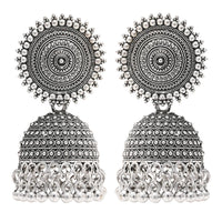 Etnico Silver Oxidised Jhumka Earrings For Women (E3313OX)