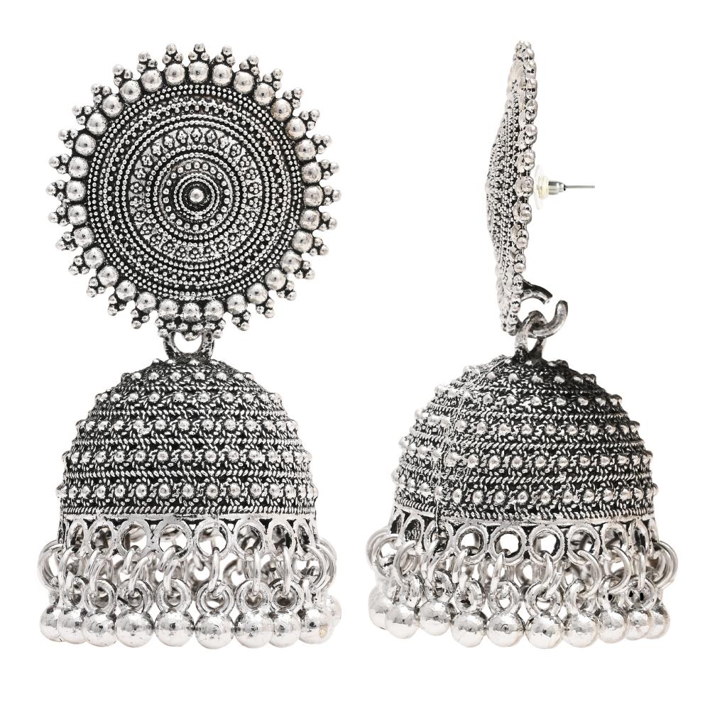 Etnico Silver Oxidised Jhumka Earrings For Women (E3313OX)