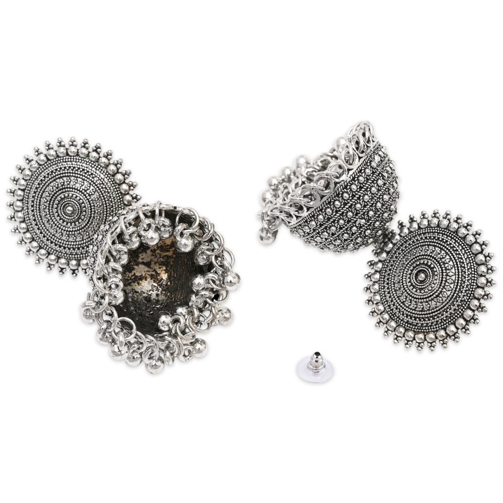 Etnico Silver Oxidised Jhumka Earrings For Women (E3313OX)