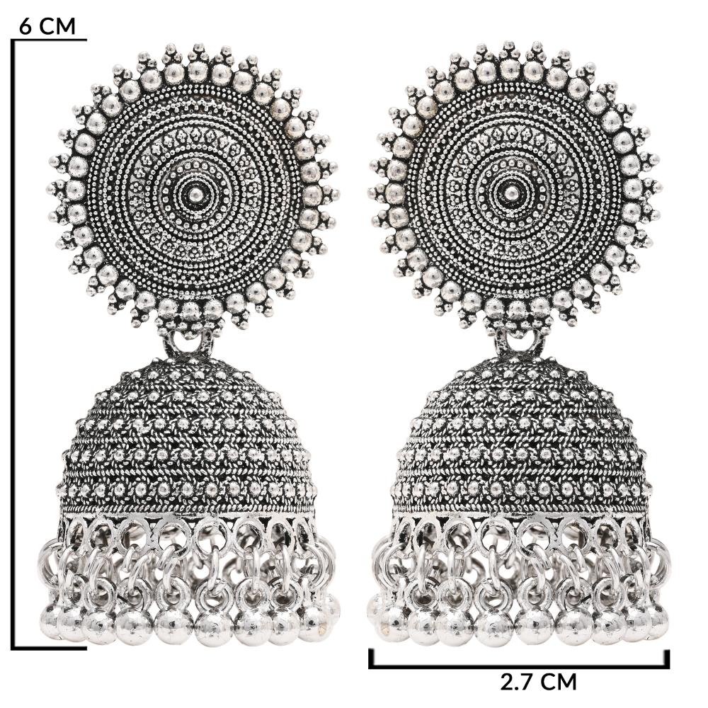 Etnico Silver Oxidised Jhumka Earrings For Women (E3313OX)