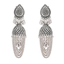Etnico Silver Oxidised Afghani Style Jhumka Earrings For Women (E3315OX)