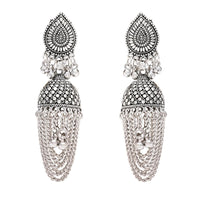 Etnico Silver Oxidised Afghani Style Jhumka Earrings For Women (E3315OX)