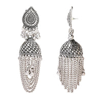 Etnico Silver Oxidised Afghani Style Jhumka Earrings For Women (E3315OX)