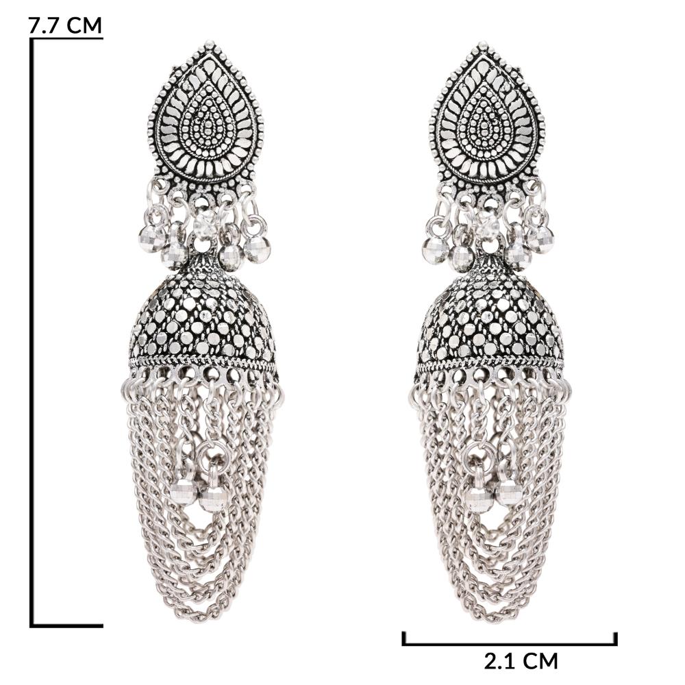 Etnico Silver Oxidised Afghani Style Jhumka Earrings For Women (E3315OX)