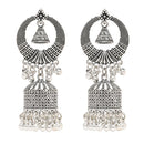 Etnico Silver Oxidised Afghani Style Dangle Jhumka Earrings For Women (E3316OX)