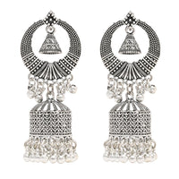 Etnico Silver Oxidised Afghani Style Dangle Jhumka Earrings For Women (E3316OX)