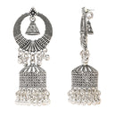 Etnico Silver Oxidised Afghani Style Dangle Jhumka Earrings For Women (E3316OX)