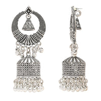 Etnico Silver Oxidised Afghani Style Dangle Jhumka Earrings For Women (E3316OX)