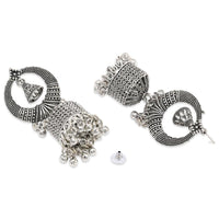 Etnico Silver Oxidised Afghani Style Dangle Jhumka Earrings For Women (E3316OX)