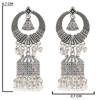 Etnico Silver Oxidised Afghani Style Dangle Jhumka Earrings For Women (E3316OX)