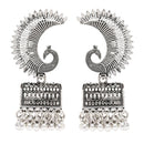 Etnico Silver Oxidised Afghani Peacock Jhumka Earrings For Women (E3317OX)