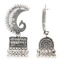Etnico Silver Oxidised Afghani Peacock Jhumka Earrings For Women (E3317OX)