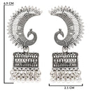 Etnico Silver Oxidised Afghani Peacock Jhumka Earrings For Women (E3317OX)
