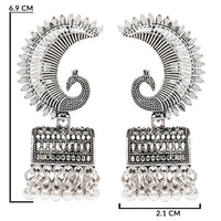 Etnico Silver Oxidised Afghani Peacock Jhumka Earrings For Women (E3317OX)