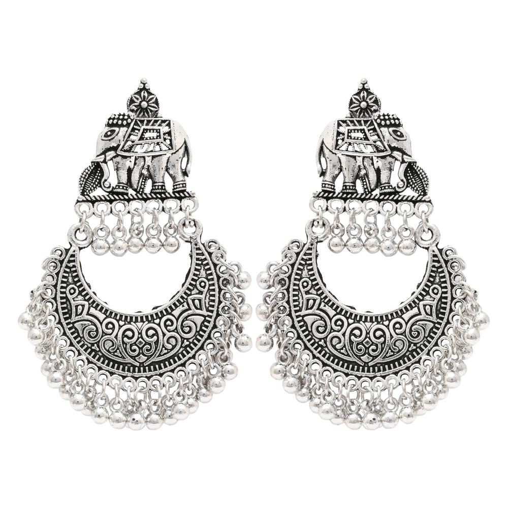 Etnico Silver Oxidised Afghani Style Dangle Earrings For Women (E3318OX)