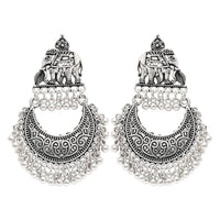 Etnico Silver Oxidised Afghani Style Dangle Earrings For Women (E3318OX)