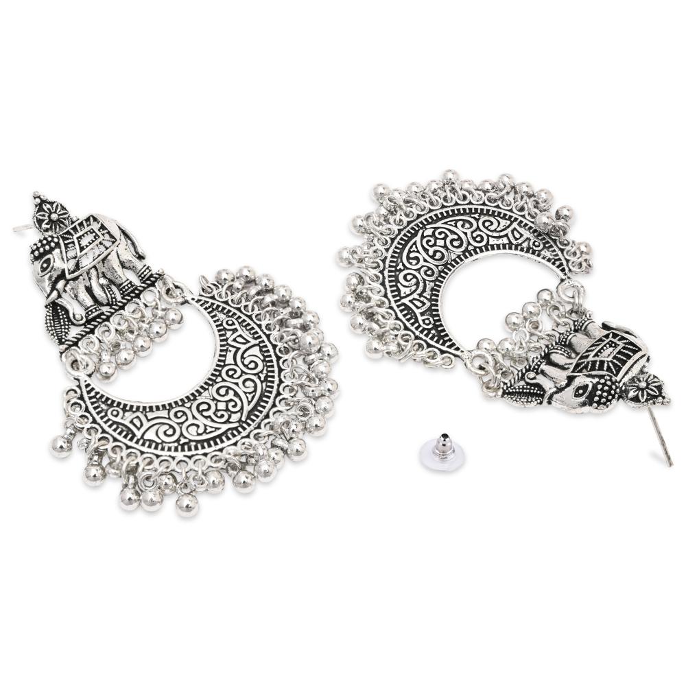 Etnico Silver Oxidised Afghani Style Dangle Earrings For Women (E3318OX)