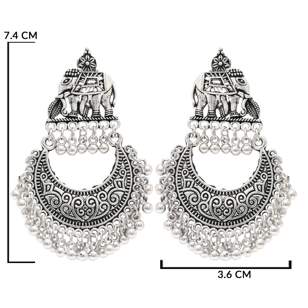 Etnico Silver Oxidised Afghani Style Dangle Earrings For Women (E3318OX)