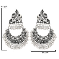 Etnico Silver Oxidised Afghani Style Dangle Earrings For Women (E3318OX)
