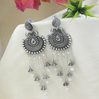 Etnico Silver Oxidised Multi Layered Dangle Jhumka Earrings For Women (E3319OX)