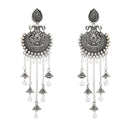 Etnico Silver Oxidised Multi Layered Dangle Jhumka Earrings For Women (E3319OX)