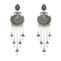 Etnico Silver Oxidised Multi Layered Dangle Jhumka Earrings For Women (E3319OX)