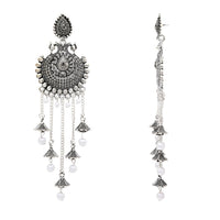 Etnico Silver Oxidised Multi Layered Dangle Jhumka Earrings For Women (E3319OX)