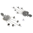 Etnico Silver Oxidised Multi Layered Dangle Jhumka Earrings For Women (E3319OX)