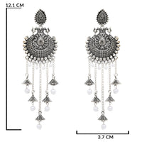 Etnico Silver Oxidised Multi Layered Dangle Jhumka Earrings For Women (E3319OX)