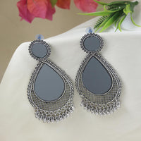 Etnico Silver Oxidised Teardrop Shaped Dangle Earrings For Women (E3320OX)