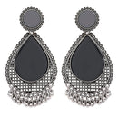 Etnico Silver Oxidised Teardrop Shaped Dangle Earrings For Women (E3320OX)