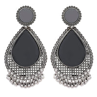 Etnico Silver Oxidised Teardrop Shaped Dangle Earrings For Women (E3320OX)