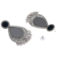 Etnico Silver Oxidised Teardrop Shaped Dangle Earrings For Women (E3320OX)