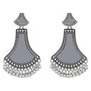 Etnico Ethnic Silver Oxidised Teardrop Shaped Dangle Earrings For Women