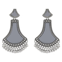 Etnico Ethnic Silver Oxidised Teardrop Shaped Dangle Earrings For Women