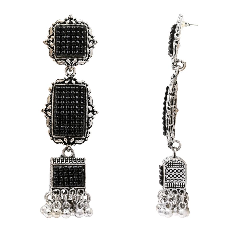 Etnico Silver Oxidised Boho Afghani Style Earrings For Women (E3322OXB)